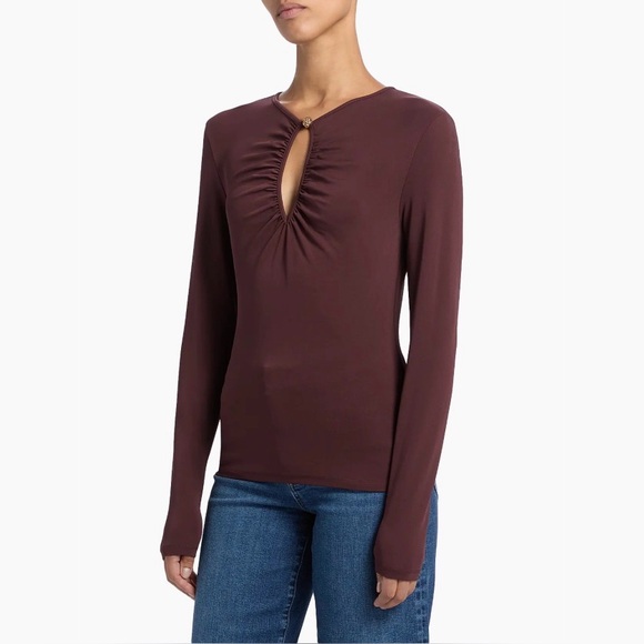 FRAME The Keyhole Matte Jersey Top in Cabernet Size S - Picture 4 of 16